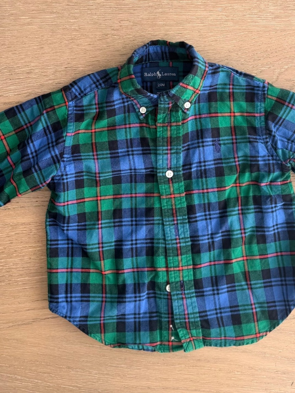 Ralph Lauren Boy 24 mo. Plaid Green and Navy Button Down Shirt